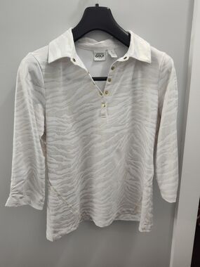 Zenergy Golf By Chicos Women's Cream Zebra-Stripe 3/4 Sleeve